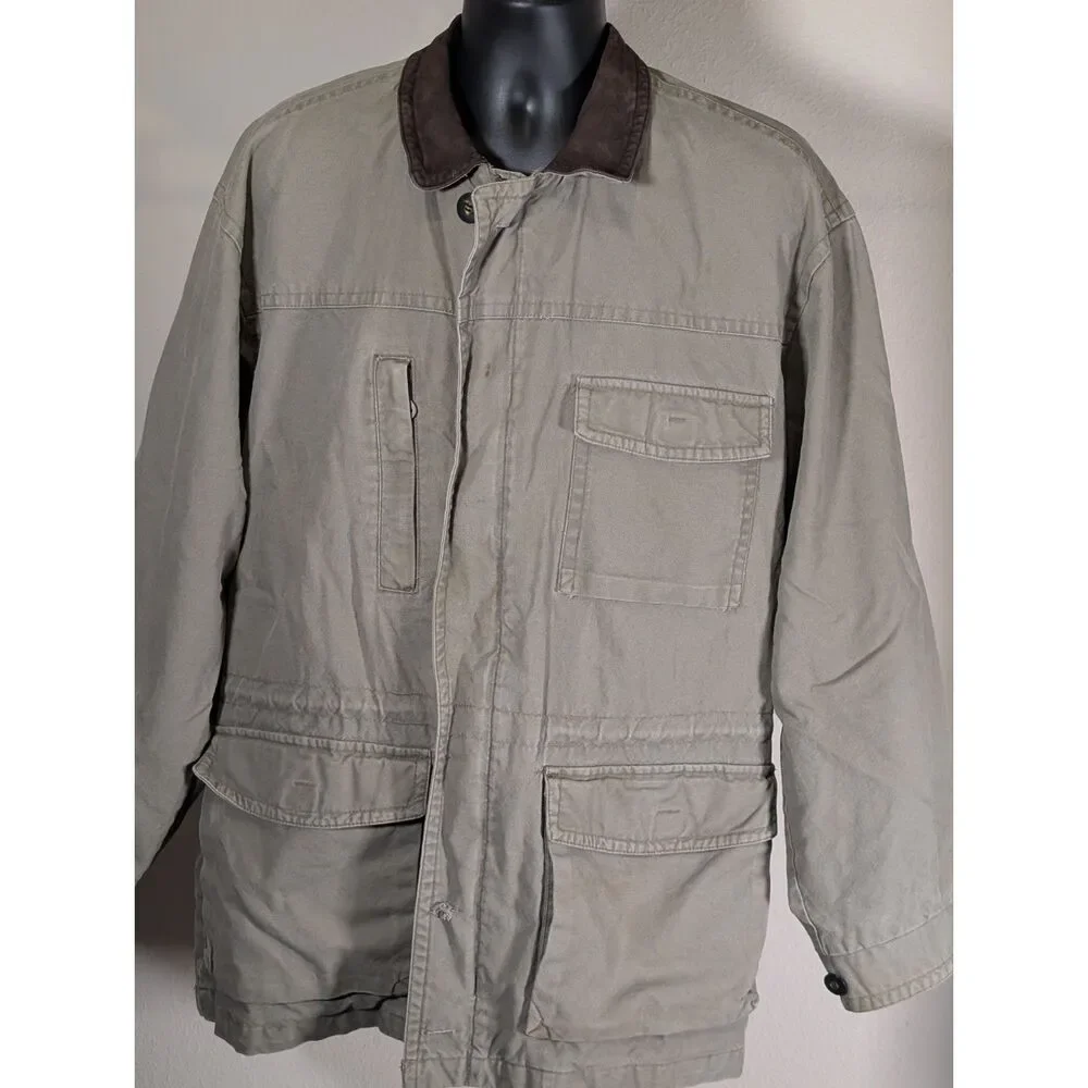 Vintage Towne From London Fog Field Utility Jacket Men's M Long Tan Plaid Lined